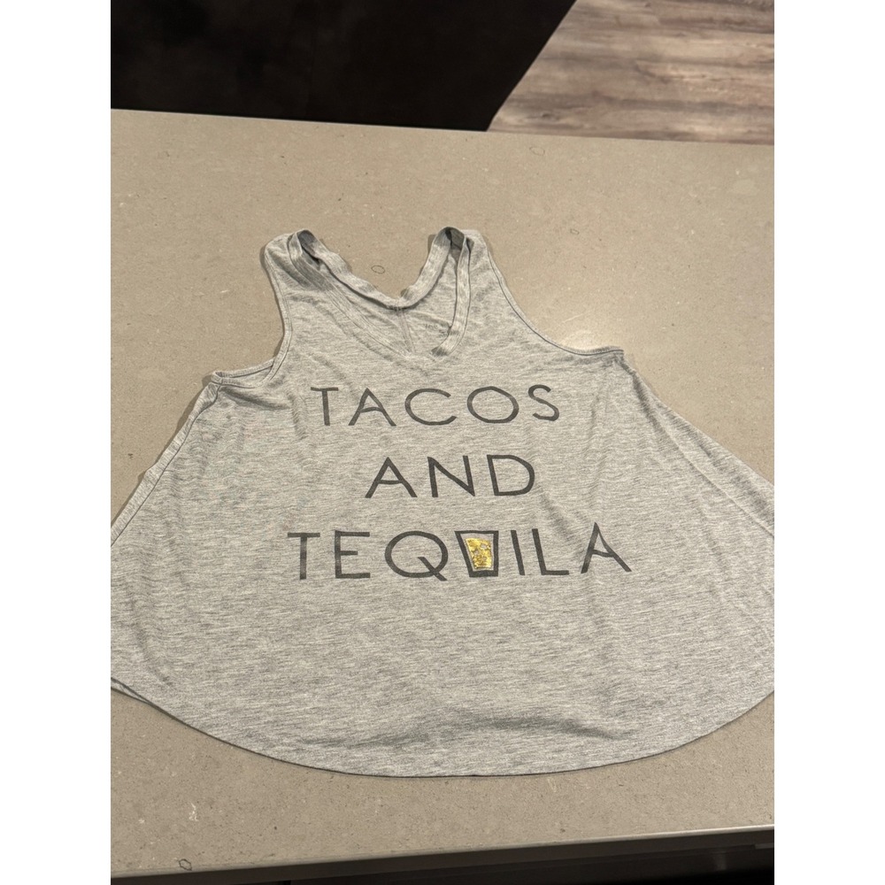 Zoe Liv Womens Gray Tacos and Tequila Graphic Tank Top Size Medium